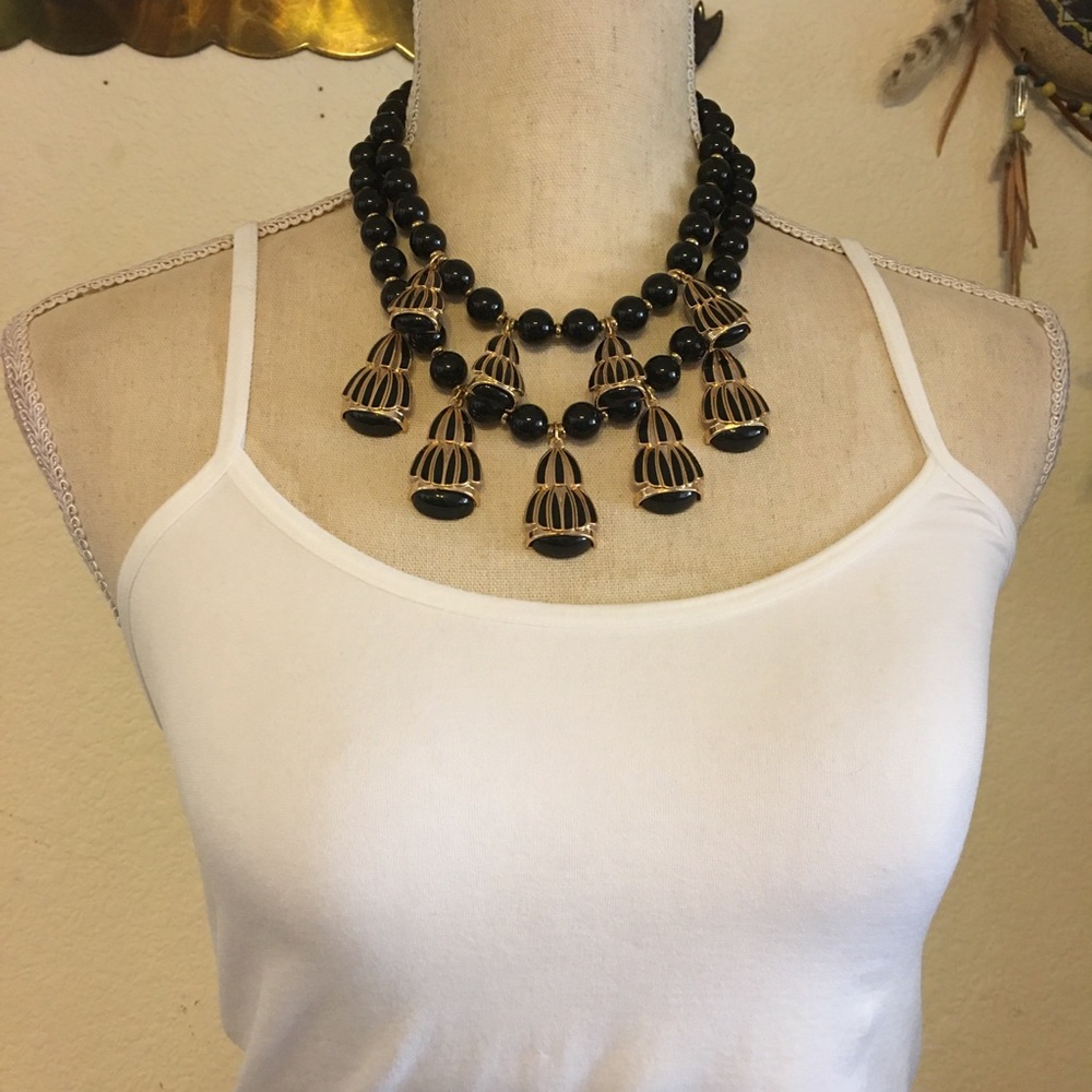 Vintage circus tent double strand beaded necklace_3